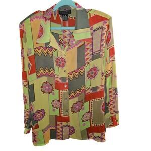 Borcellini Exclusive Creation Plus Size 22 Floral Abstract Blouse Shirt Vtg 90s